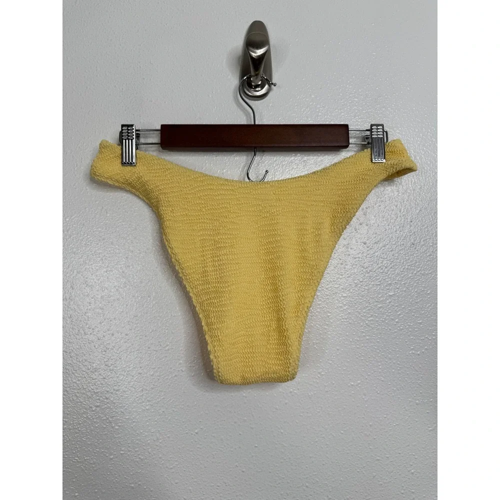 Monday Swimwear Yellow Crinkle Textured High Cut Bikini Bottom Size VV